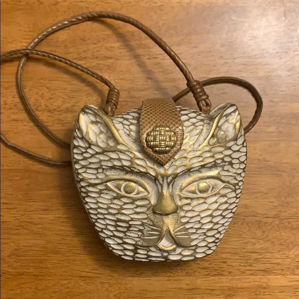 Timmy Woods Gold and White Cat Purse